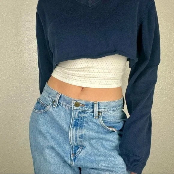 Double Zero Indigo Blue Cropped Top Dolman Sleeve Oversized Size Spicy Small - Picture 6 of 8